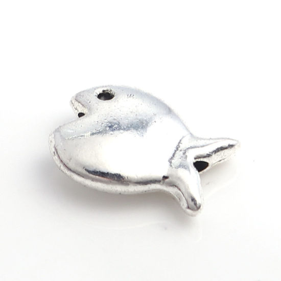 Picture of Zinc Based Alloy Ocean Jewelry Beads Fish Animal Antique Silver Color 14mm x 11mm, Hole: Approx 1.3mm, 50 PCs