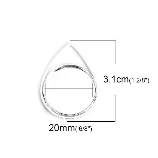 Image de 5 Pcs Pendentifs Supports à Cabochons en Laiton Goutte d'Eau Argenté (Convenable à 20mm Dia) 31mm x 23mm