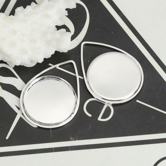 Image de 5 Pcs Pendentifs Supports à Cabochons en Laiton Goutte d'Eau Argenté (Convenable à 20mm Dia) 31mm x 23mm