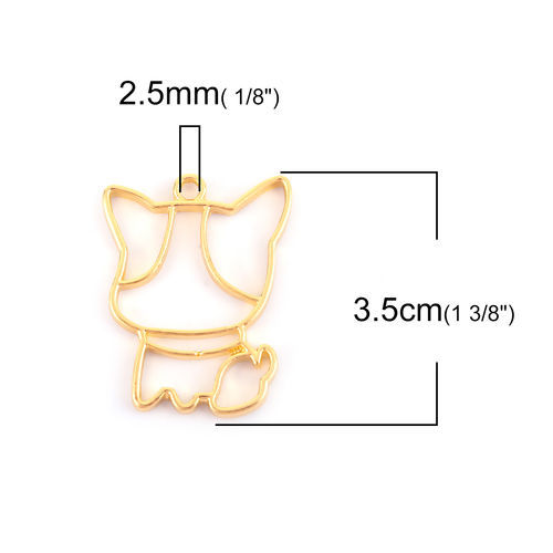 亜鉛合金 レジン フレーム 空枠パーツ 金メッキ ブルドッグ 犬 動物 35mm x 27mm、 5 個 の画像