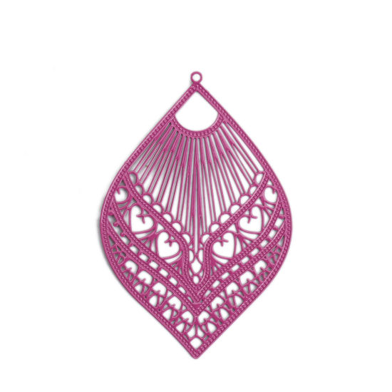 Imagen de Latón Filigrana Estampación Colgantes Púrpura Pluma 59mm x 39mm, 10 Unidades