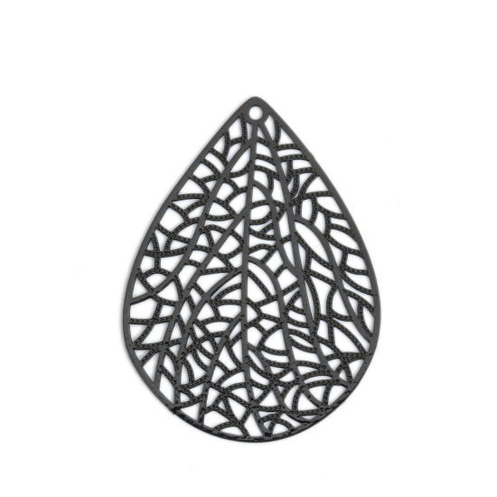 Imagen de Latón Filigrana Estampación Colgantes Negro Gota 40mm x 30mm, 10 Unidades