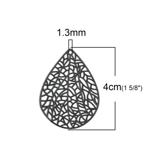 Imagen de Latón Filigrana Estampación Colgantes Negro Gota 40mm x 30mm, 10 Unidades