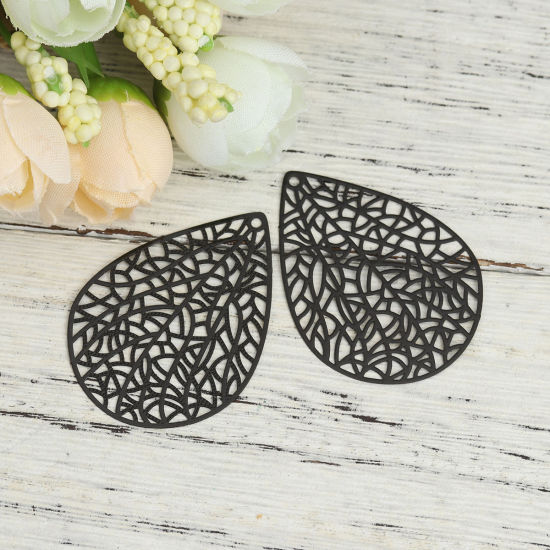 Imagen de Latón Filigrana Estampación Colgantes Negro Gota 40mm x 30mm, 10 Unidades