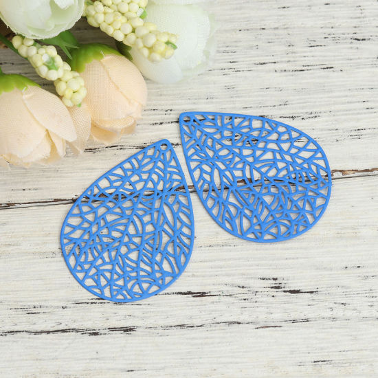 Imagen de Latón Filigrana Estampación Colgantes Negro Gota 40mm x 30mm, 10 Unidades