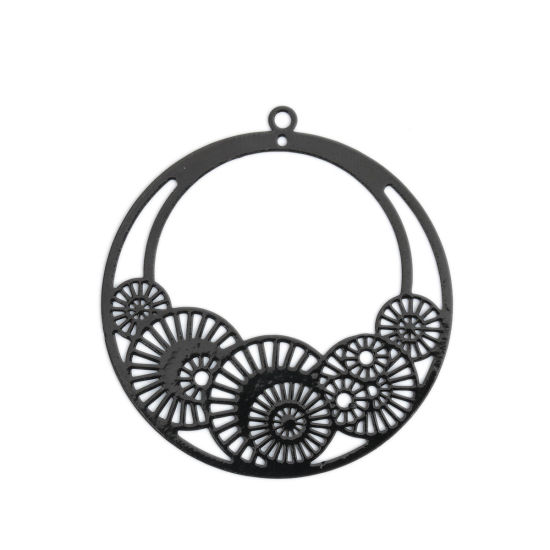 Immagine di Ottone Filigree Stamping Ciondoli Nero Tondo Ingranaggio 42mm x 39mm, 10 Pz