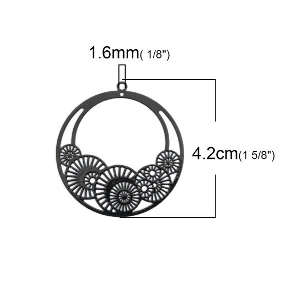 Immagine di Ottone Filigree Stamping Ciondoli Nero Tondo Ingranaggio 42mm x 39mm, 10 Pz