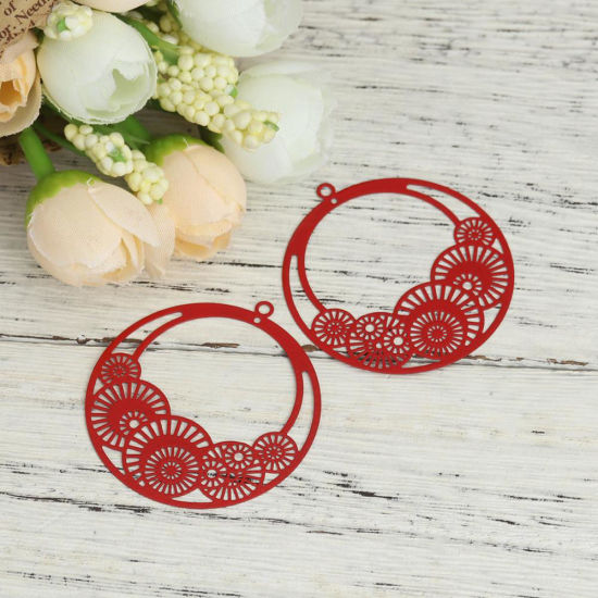Immagine di Ottone Filigree Stamping Ciondoli Nero Tondo Ingranaggio 42mm x 39mm, 10 Pz