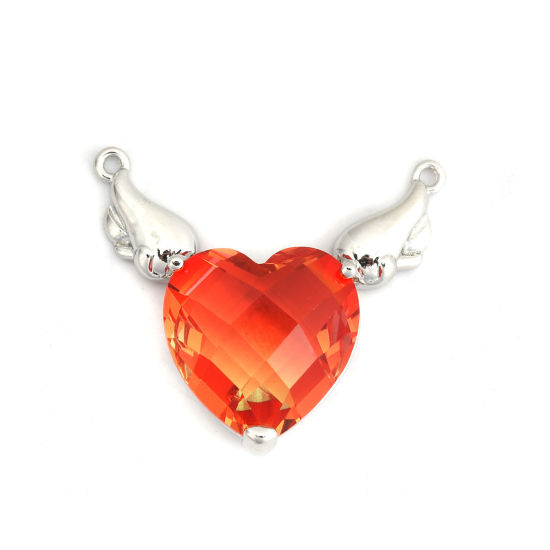 Picture of Brass & Glass Connectors Heart Silver Tone Orange Wing 29mm x 26mm, 1 Piece