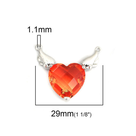 Picture of Brass & Glass Connectors Heart Silver Tone Orange Wing 29mm x 26mm, 1 Piece