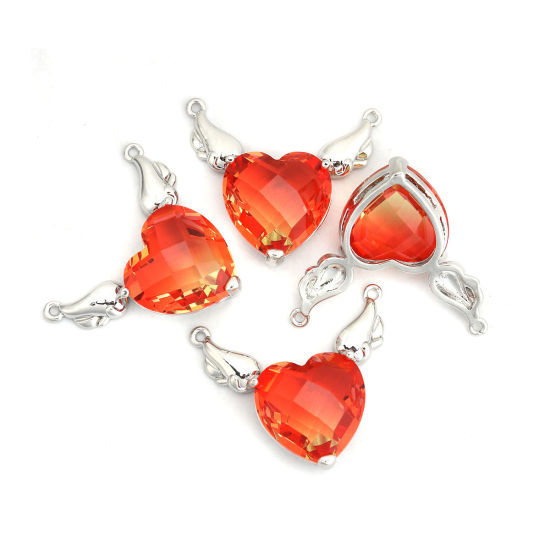 Picture of Brass & Glass Connectors Heart Silver Tone Orange Wing 29mm x 26mm, 1 Piece