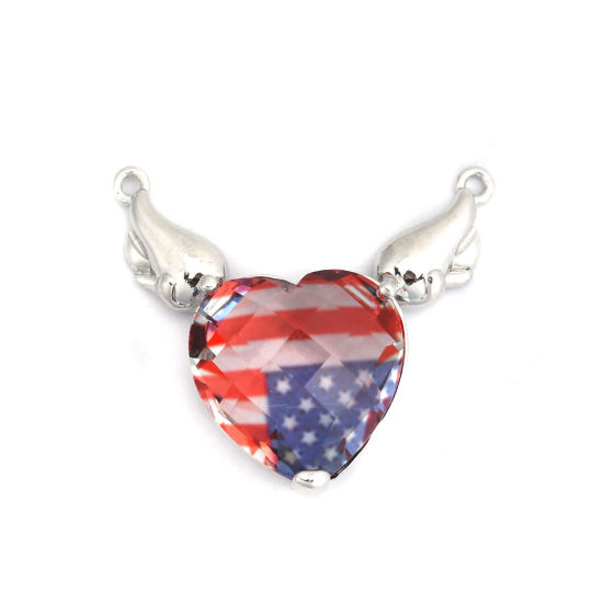 Picture of Brass & Glass Connectors Heart Silver Tone Multicolor Wing 29mm x 26mm, 1 Piece