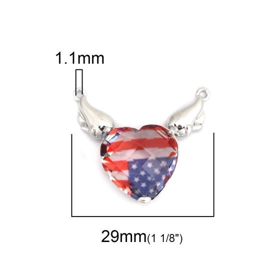Picture of Brass & Glass Connectors Heart Silver Tone Multicolor Wing 29mm x 26mm, 1 Piece