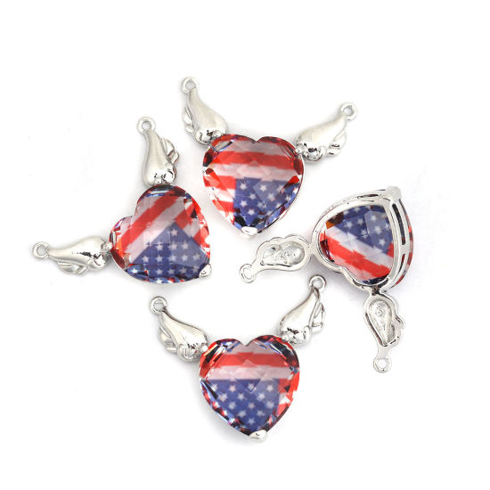 Picture of Brass & Glass Connectors Heart Silver Tone Multicolor Wing 29mm x 26mm, 1 Piece