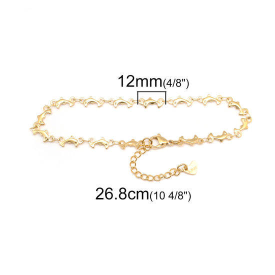 Image de 1 Pièce Chaînes de Cheville Bijoux d'Océan en 304 Acier Inoxydable Placage sous Vide Doré Dauphin