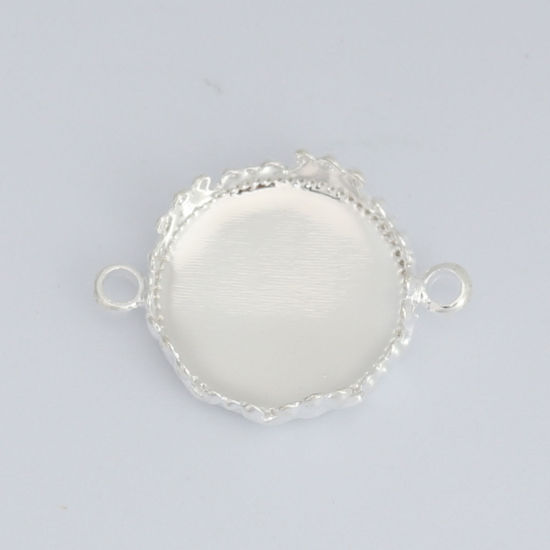 Picture of Brass Connectors Charms Pendants Round Real Platinum Plated (Fits 14mm Dia.) 21mm x 15mm, 10 PCs