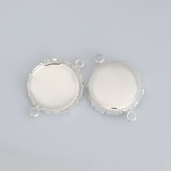 Picture of Brass Connectors Charms Pendants Round Real Platinum Plated (Fits 14mm Dia.) 21mm x 15mm, 10 PCs