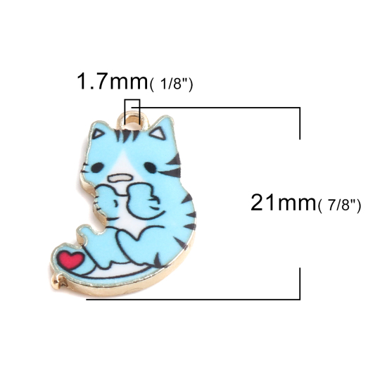Immagine di 10 Pz Lega di Zinco Ciondoli Oro Placcato Blu Gatto Smalto 21mm x 13mm