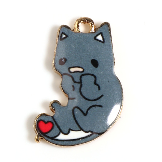 Immagine di Lega di Zinco Charms Gatto Oro Placcato Grigio Smalto 21mm x 13mm , 10 Pz