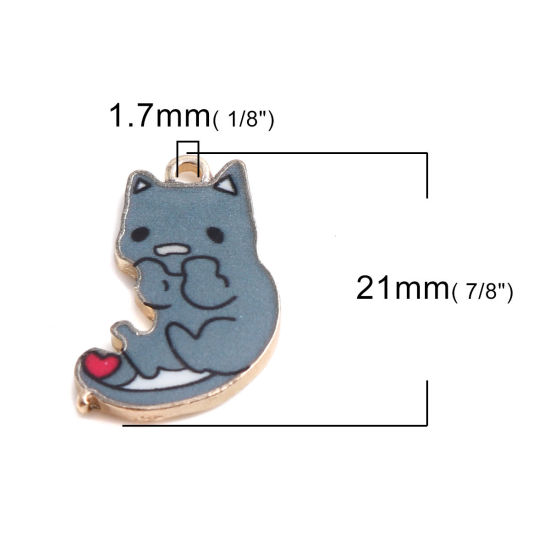 Immagine di Lega di Zinco Charms Gatto Oro Placcato Grigio Smalto 21mm x 13mm , 10 Pz