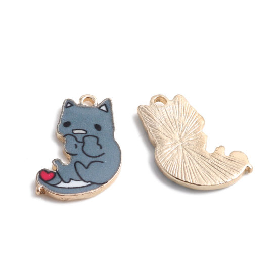 Immagine di Lega di Zinco Charms Gatto Oro Placcato Grigio Smalto 21mm x 13mm , 10 Pz