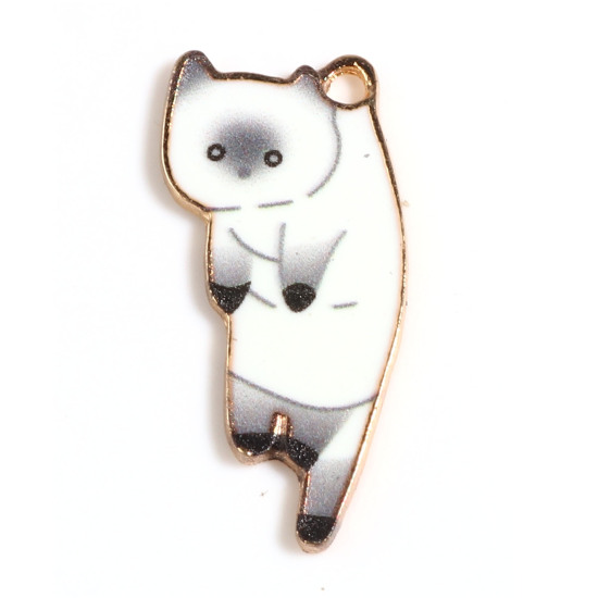 Immagine di Lega di Zinco Charms Gatto Oro Placcato Bianco Smalto 25mm x 11mm , 10 Pz