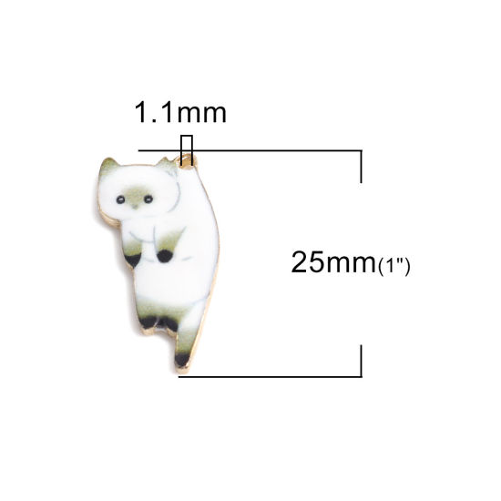 Immagine di Lega di Zinco Charms Gatto Oro Placcato Bianco Smalto 25mm x 11mm , 10 Pz