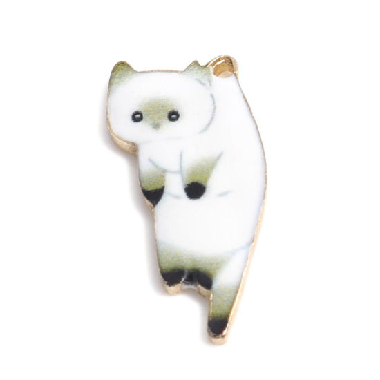 Immagine di Lega di Zinco Charms Gatto Oro Placcato Bianco Smalto 25mm x 11mm , 10 Pz