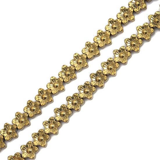 Image de (Classement A) Perles en Hématite Fleur Or 10mm x 10mm, Trou: env. 1mm, 40cm long, 1 Enfilade (Env. 44 Pcs/Enfilade)