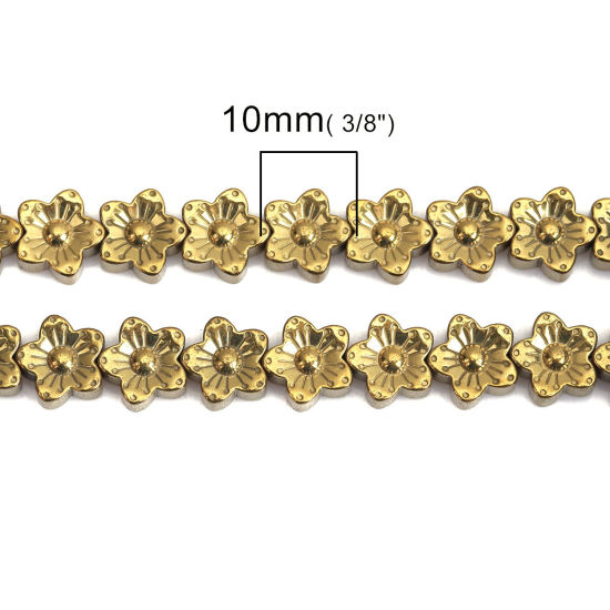 Image de (Classement A) Perles en Hématite Fleur Or 10mm x 10mm, Trou: env. 1mm, 40cm long, 1 Enfilade (Env. 44 Pcs/Enfilade)