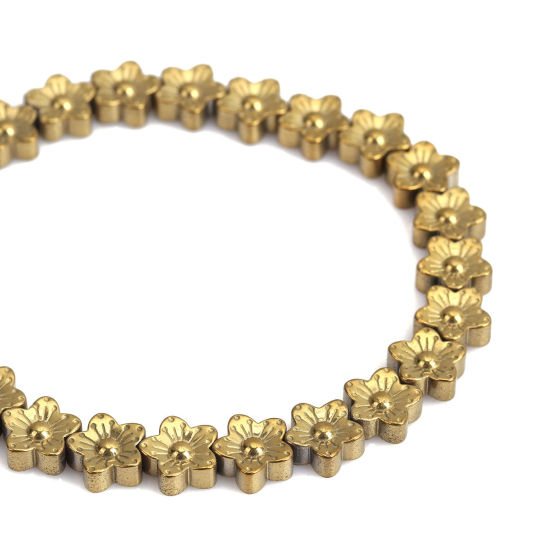 Image de (Classement A) Perles en Hématite Fleur Or 10mm x 10mm, Trou: env. 1mm, 40cm long, 1 Enfilade (Env. 44 Pcs/Enfilade)