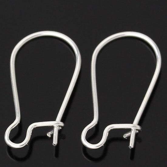 Picture of Alloy Kidney Ear Wire Hooks Earring Findings Silver Plated 18mm x 10mm, Post/ Wire Size: (21 gauge), 400 PCs