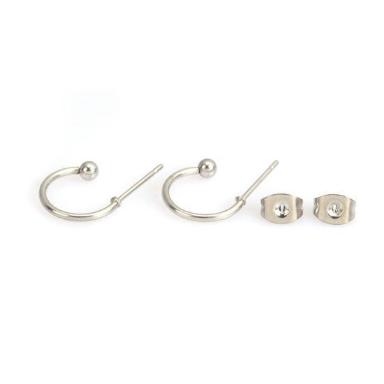 Picture of 304 Stainless Steel Ear Post Stud Earrings Circle Ring Silver Tone 18mm x 3mm, Post/ Wire Size: (20 gauge), 5 Pairs
