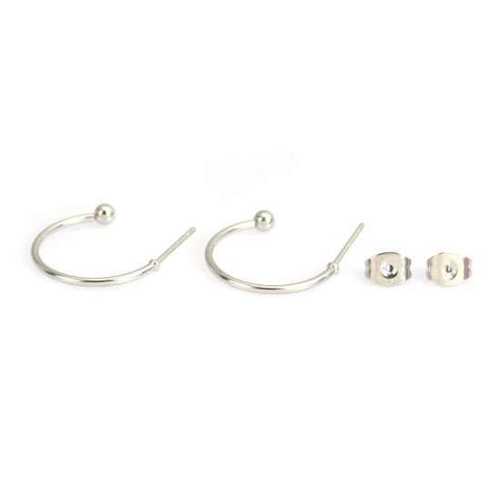Picture of 304 Stainless Steel Ear Post Stud Earrings Circle Ring Silver Tone 20mm x 3mm, Post/ Wire Size: (20 gauge), 5 Pairs