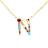 Picture of Stainless Steel & Copper Necklace Gold Plated Capital Alphabet/ Letter Message " N " Multicolour Cubic Zirconia 45cm(17 6/8") long, 1 Piece