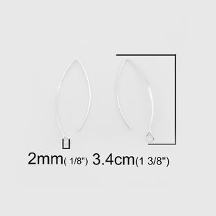 スターリングシルバー イヤリング パーツ シルバー ループ付き 3.4cm x 1.3cm 、 ポスト/ワイヤーサイズ： （21号） 、 1 グラム (約 2-4 個) の画像