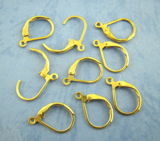 Picture of 60 PCs Brass Lever Back Clips Earrings Gold Plated With Loop 16mm x 10mm