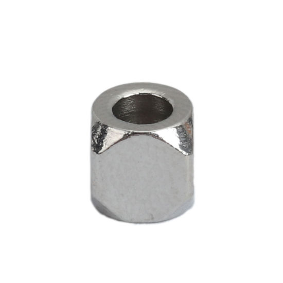 Image de Perles en 304 Acier Inoxydable Carré Argent Mat 6mm x 6mm, Trou: env. 3.2mm, 30 Pcs