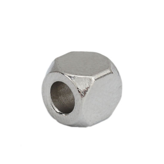Image de Perles en 304 Acier Inoxydable Carré Argent Mat 6mm x 6mm, Trou: env. 3.2mm, 30 Pcs