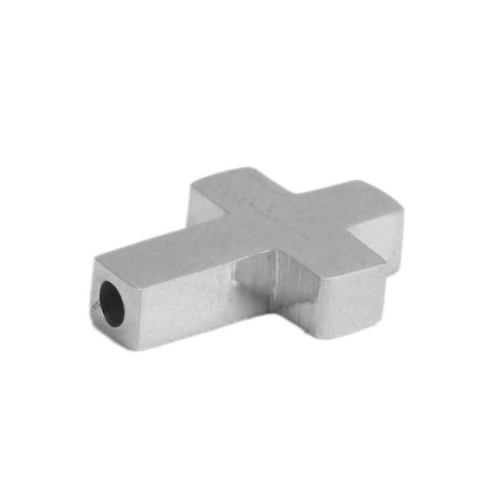 Image de Perles en 304 Acier Inoxydable Croix Argent Mat 15mm x 10mm, Trou: env. 1.8mm, 2 Pcs
