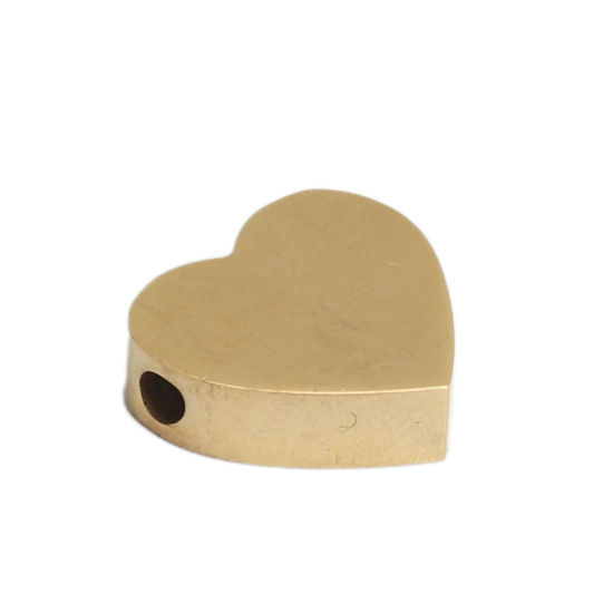 Image de Perles en 304 Acier Inoxydable Cœur Doré 12mm x 11mm, Trou: env. 1.8mm, 2 Pcs