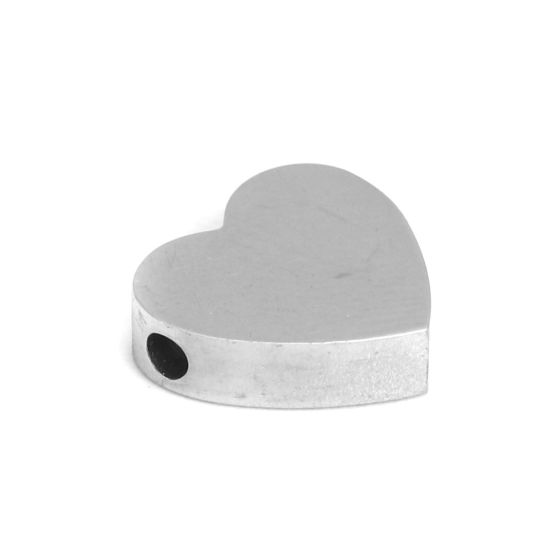 Image de Perles en 304 Acier Inoxydable Cœur Argent Mat 12mm x 11mm, Trou: env. 1.8mm, 2 Pcs