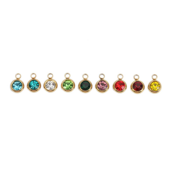 Image de Breloques en 304 Acier Inoxydable & Verre Rond Doré Couleur au Hasard A Facettes 8mm x 6mm , 10 Pcs