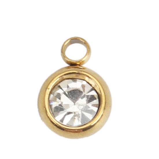 Image de Breloques en 304 Acier Inoxydable & Verre Rond Doré Transparent A Facettes 8mm x 6mm , 10 Pcs