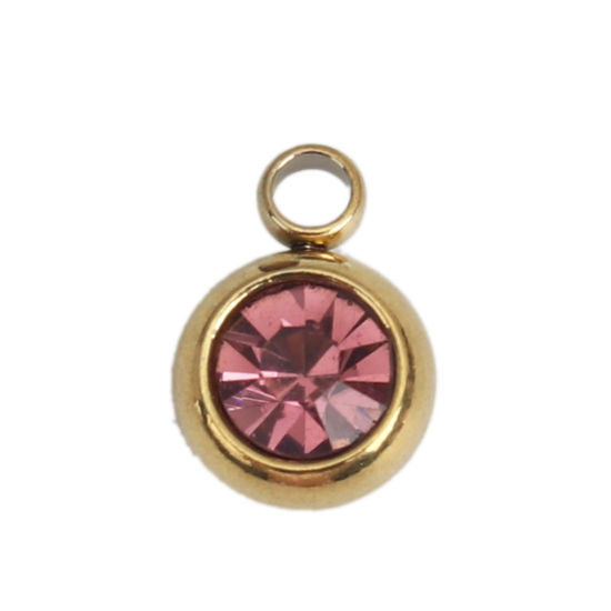 Image de Breloques en 304 Acier Inoxydable & Verre Rond Doré Mauve A Facettes 8mm x 6mm , 10 Pcs