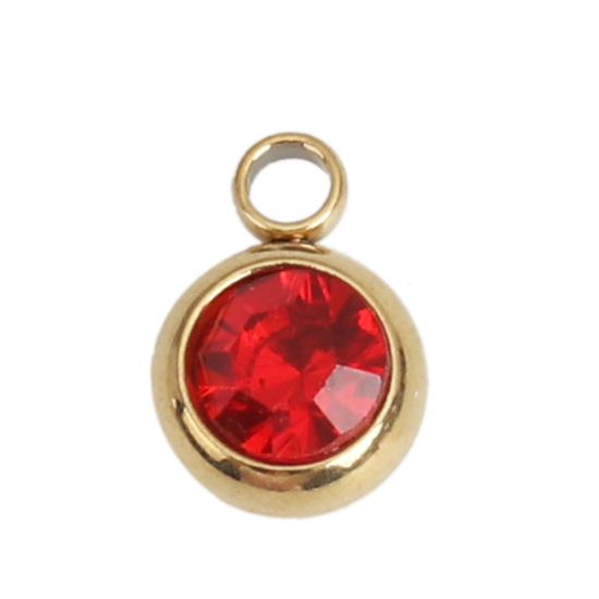 Image de Breloques en 304 Acier Inoxydable & Verre Rond Doré Rouge A Facettes 8mm x 6mm , 10 Pcs