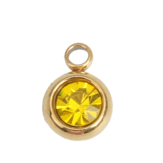 Image de Breloques en 304 Acier Inoxydable & Verre Rond Doré Jaune A Facettes 8mm x 6mm , 10 Pcs