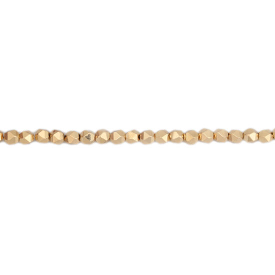 (グレードB) ヘマタイト ( 天然 ) ビーズ ポリゴン シャンパンゴールド 約 3mm x 3mm、 穴: 約 1mm、 40.5cm - 40cm 長さ、 1 連 (約 132 粒/1連) の画像