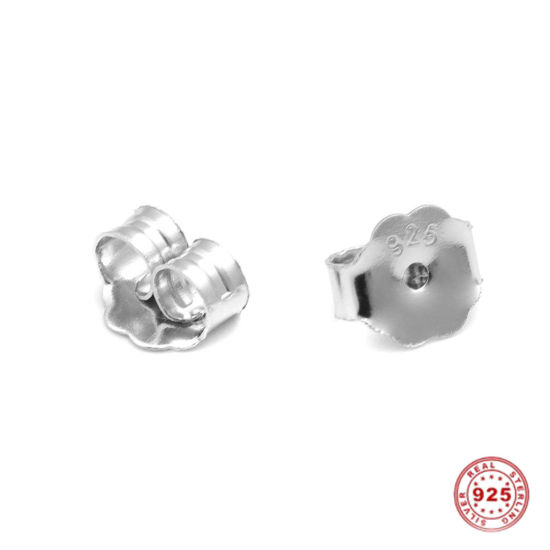 Picture of Sterling Silver Ear Nuts Post Stopper Earring Findings Findings Platinum Plated 6mm x 5mm, 2 Pairs