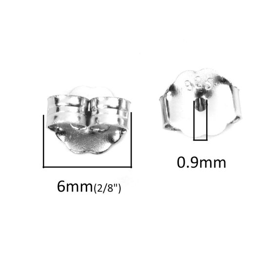 Picture of Sterling Silver Ear Nuts Post Stopper Earring Findings Findings Platinum Plated 6mm x 5mm, 2 Pairs